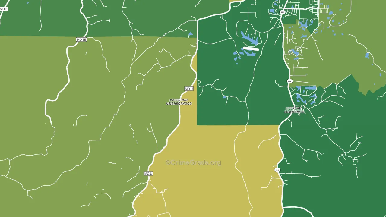 Treloar, MO Map of Vehicle Theft Rates