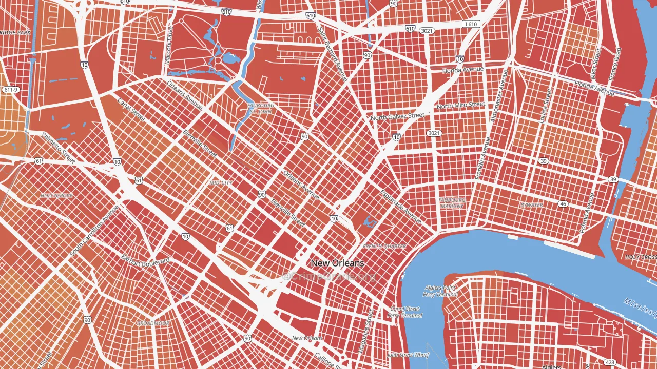 Treme' Lafitte, New Orleans, LA Map of Vehicle Theft Rates