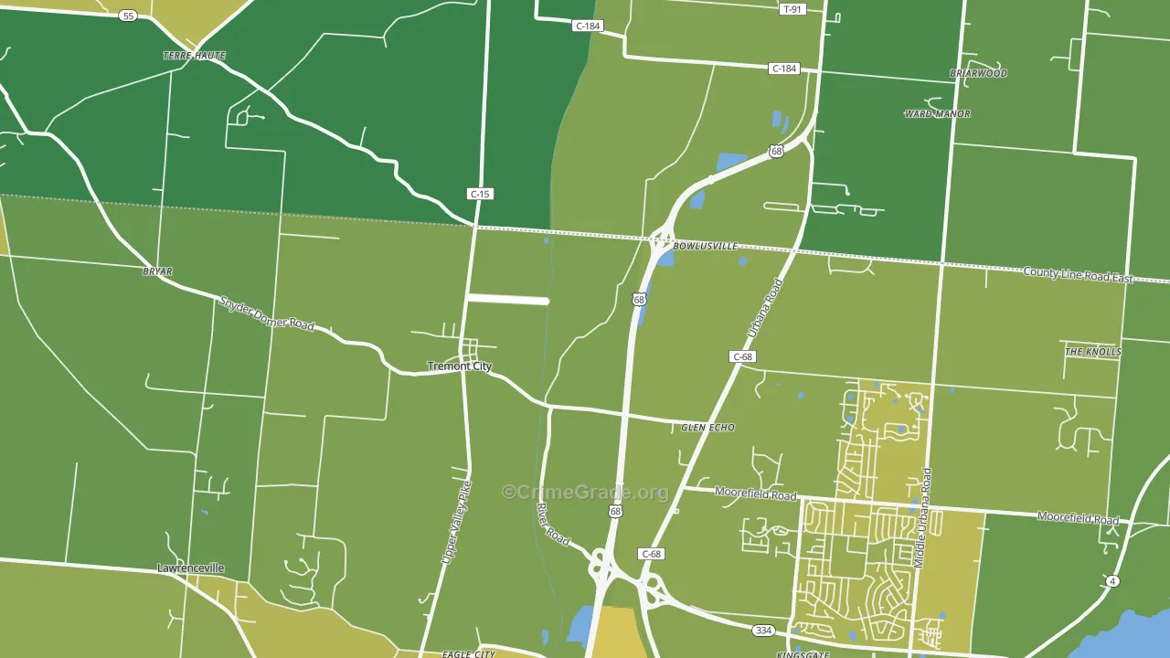Tremont City, OH Map of Vehicle Theft Rates