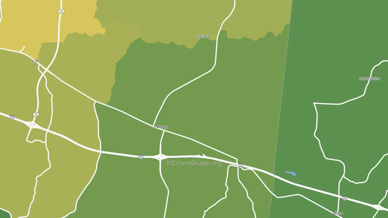 Tremont, MS Map of Vehicle Theft Rates