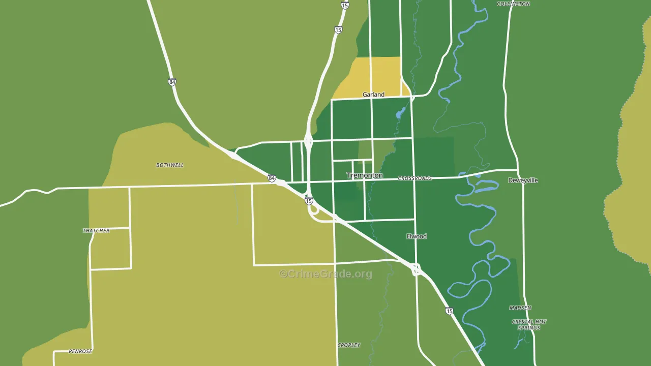 Tremonton, UT Map of Vehicle Theft Rates