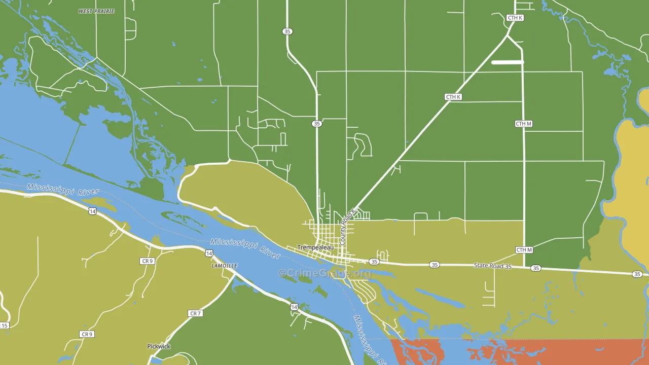 Trempealeau, WI Map of Vehicle Theft Rates