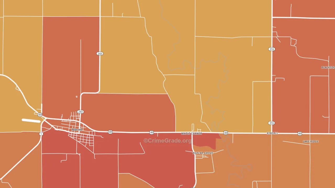 Trenton, AR Map of Vehicle Theft Rates