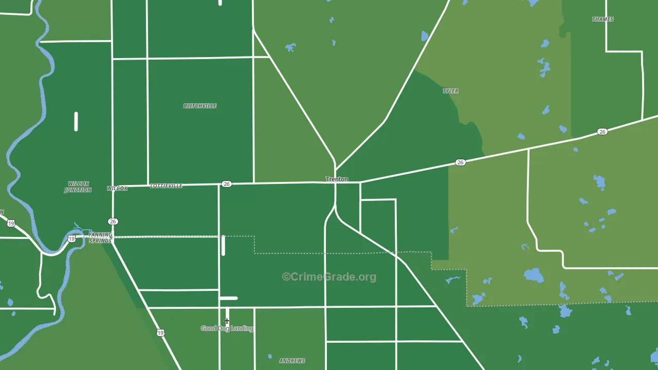 Trenton, FL Map of Vehicle Theft Rates