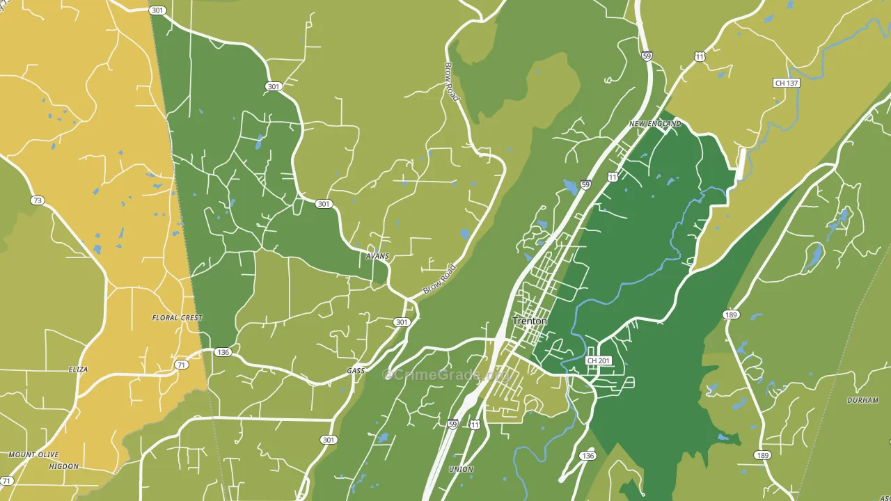 Trenton, GA Map of Vehicle Theft Rates