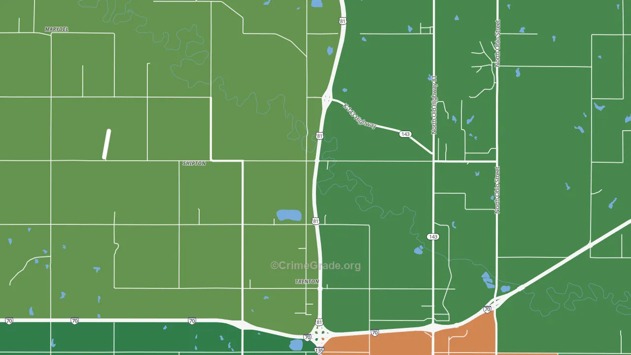 Trenton, KS Map of Vehicle Theft Rates