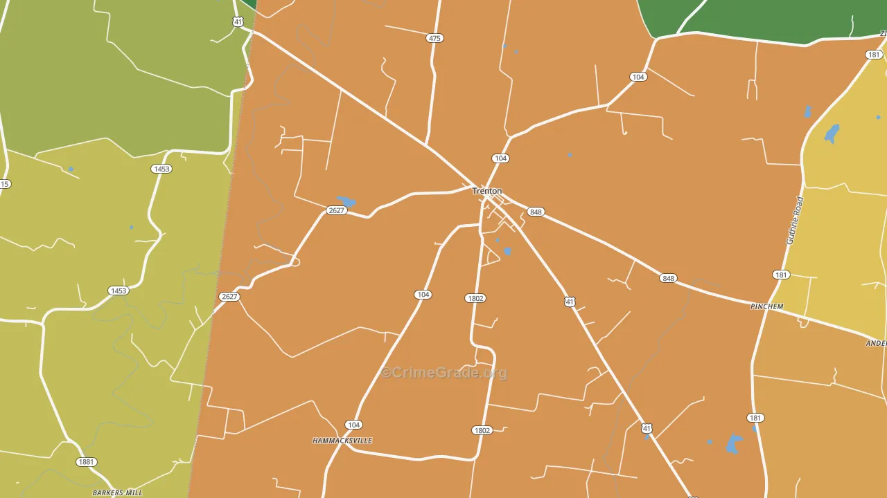Trenton, KY Map of Vehicle Theft Rates