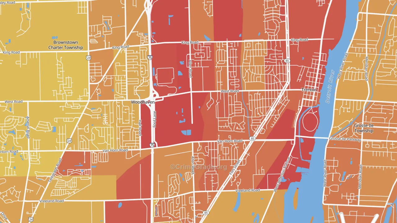 Trenton, MI Map of Vehicle Theft Rates