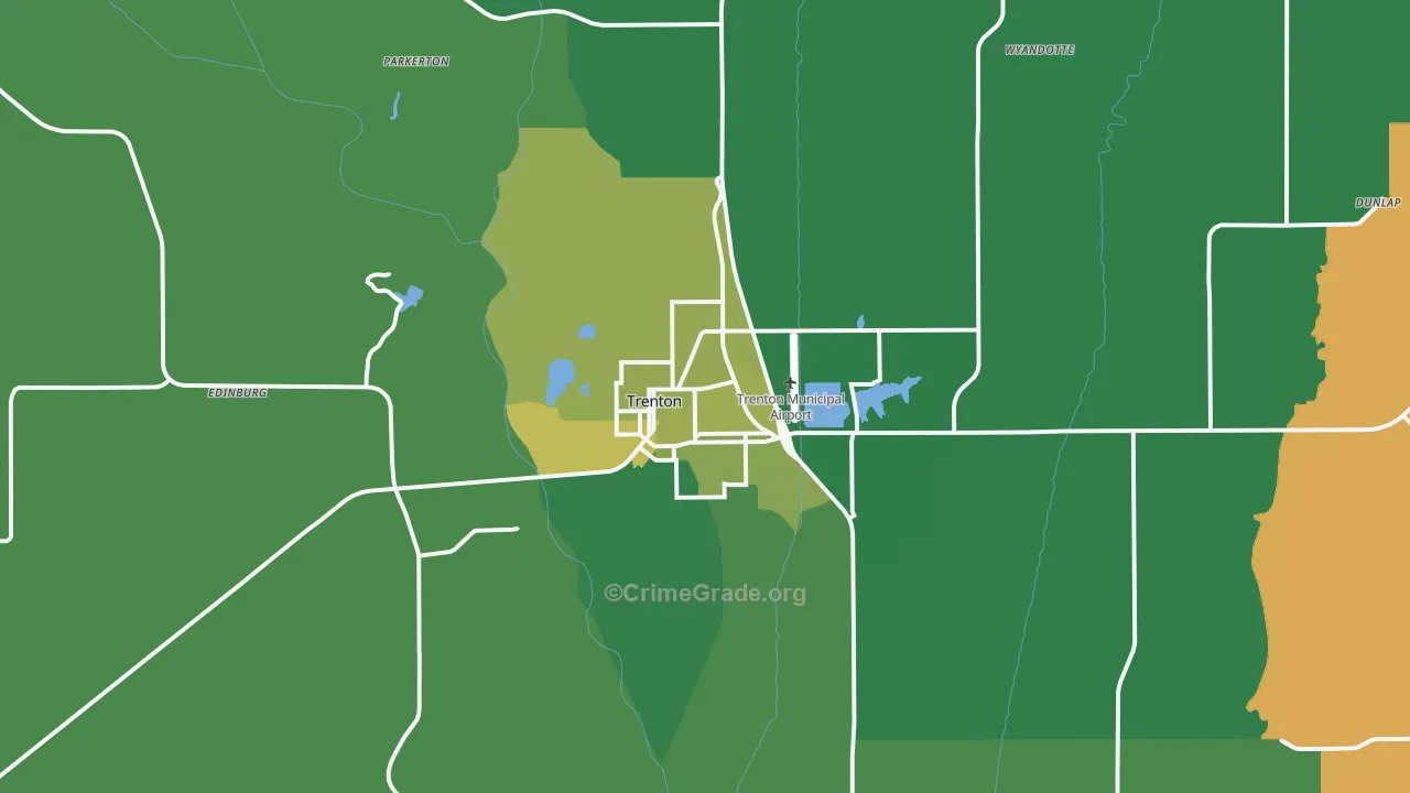 Trenton, MO Map of Vehicle Theft Rates