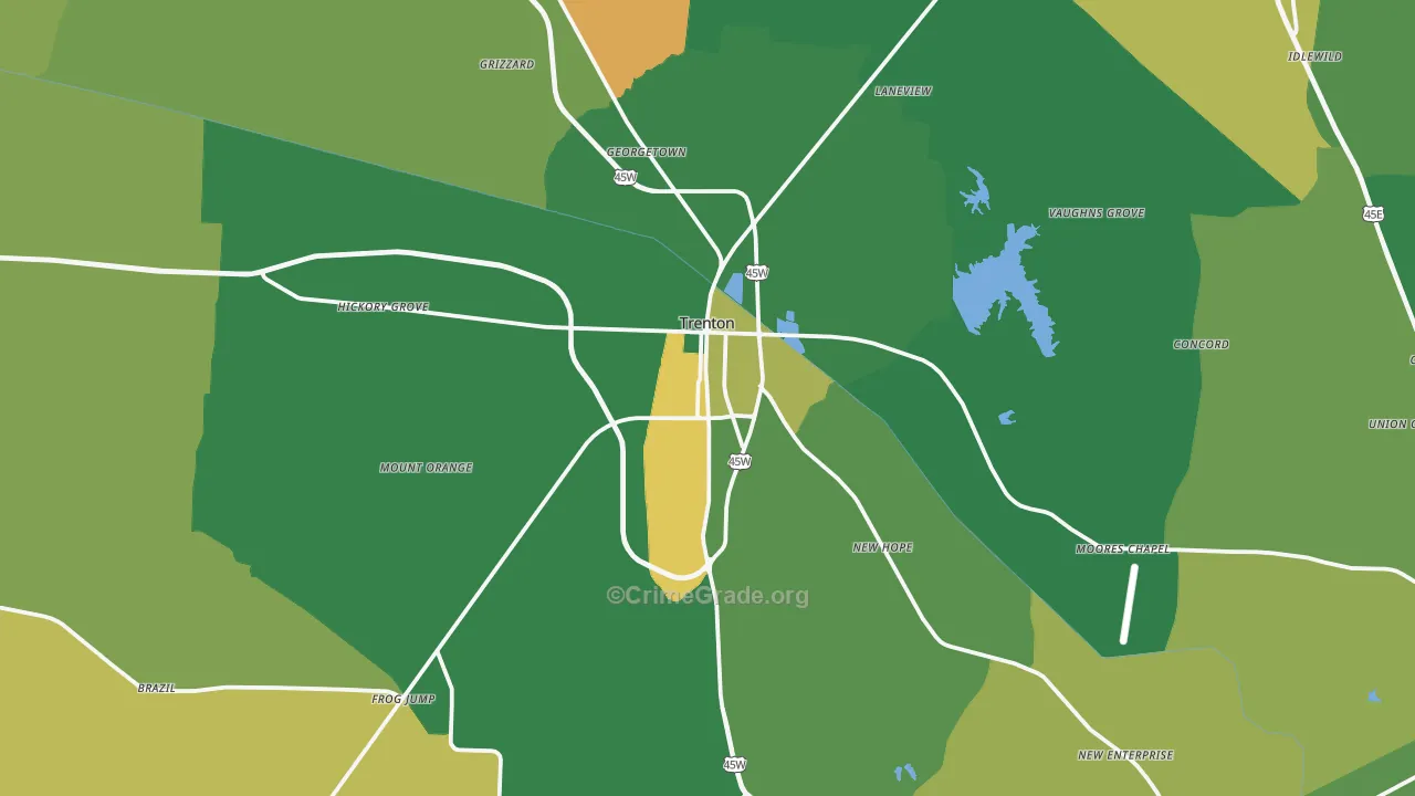 Trenton, TN Map of Vehicle Theft Rates