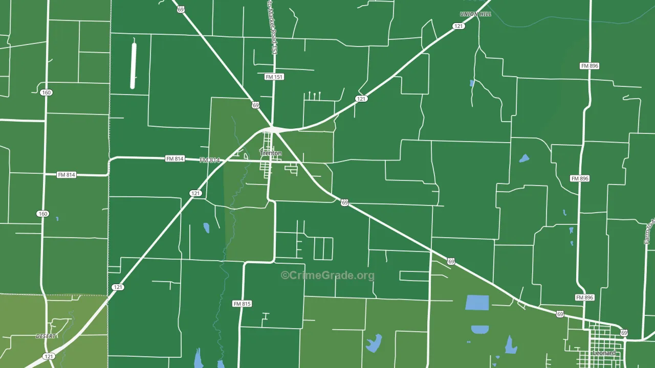 Trenton, TX Map of Vehicle Theft Rates