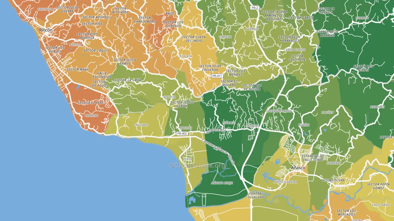 Tres Hermanos, PR Map of Vehicle Theft Rates