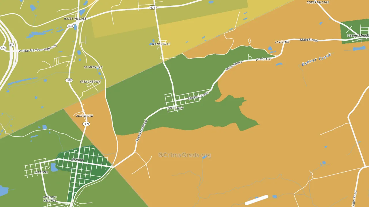 Tresckow, PA Map of Vehicle Theft Rates
