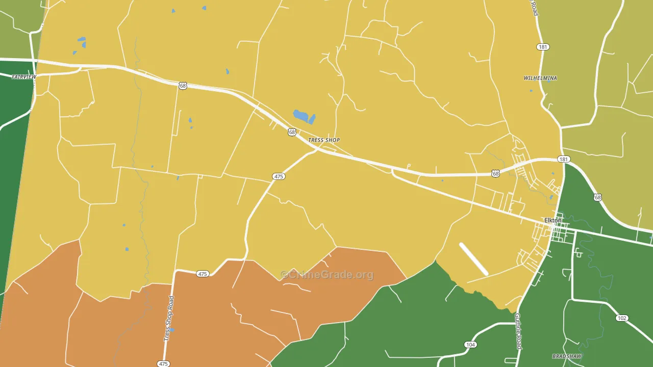 Tress Shop, KY Map of Vehicle Theft Rates