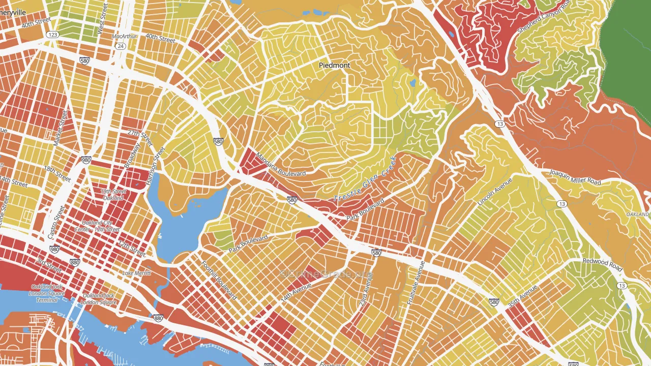 Trestle Glen, Oakland, CA Map of Vehicle Theft Rates