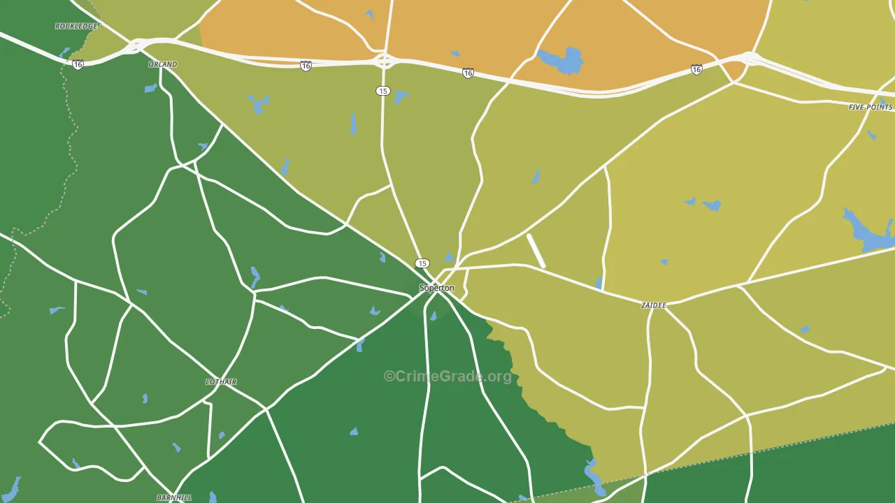 Treutlen County, GA Map of Vehicle Theft Rates