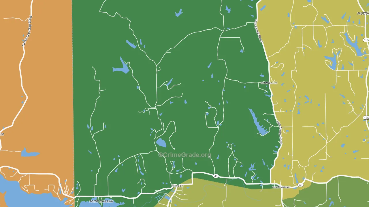 Trevlac, IN Map of Vehicle Theft Rates