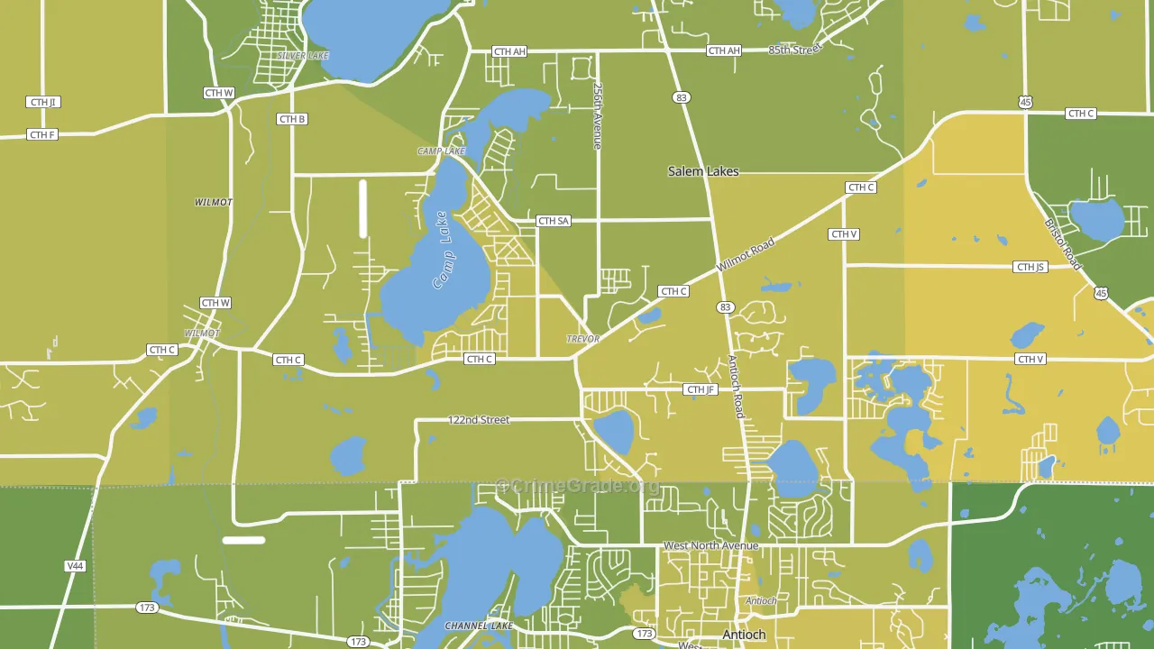 Trevor, WI Map of Vehicle Theft Rates