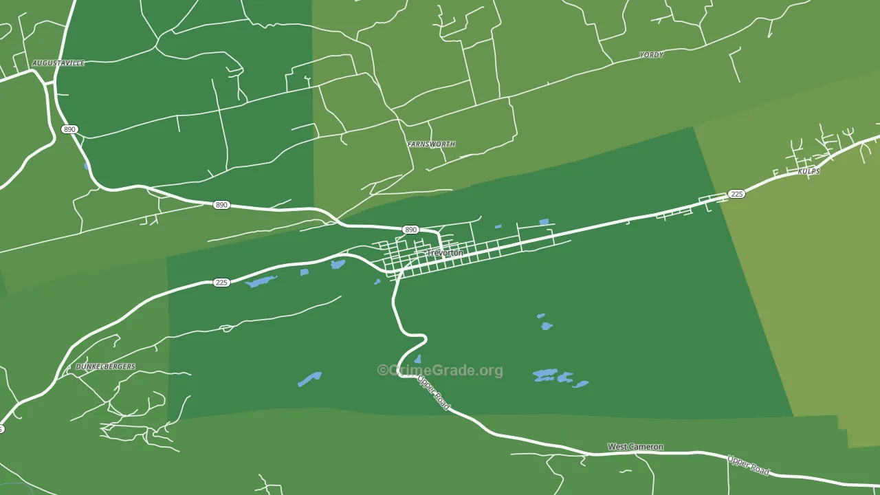 Trevorton, PA Map of Vehicle Theft Rates