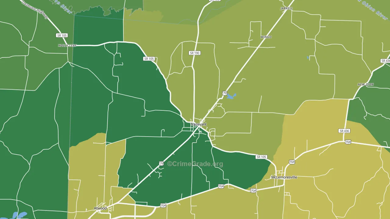 Trezevant, TN Map of Vehicle Theft Rates