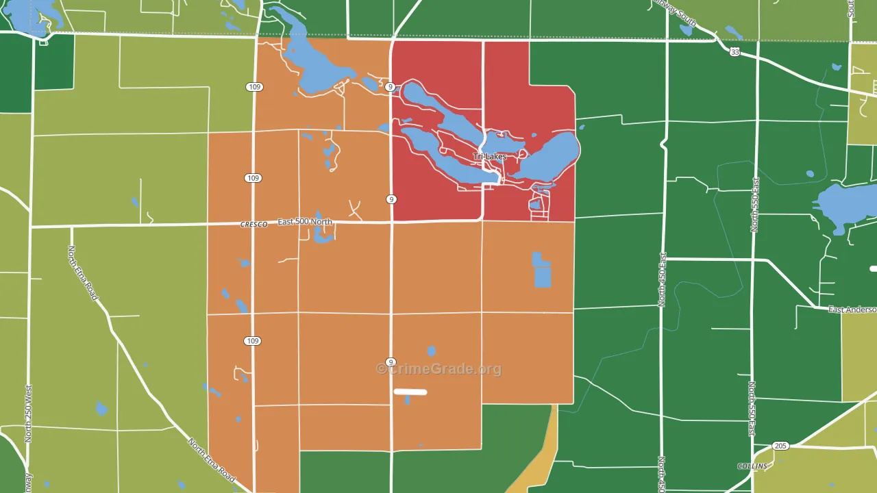 Tri-Lakes, IN Map of Vehicle Theft Rates