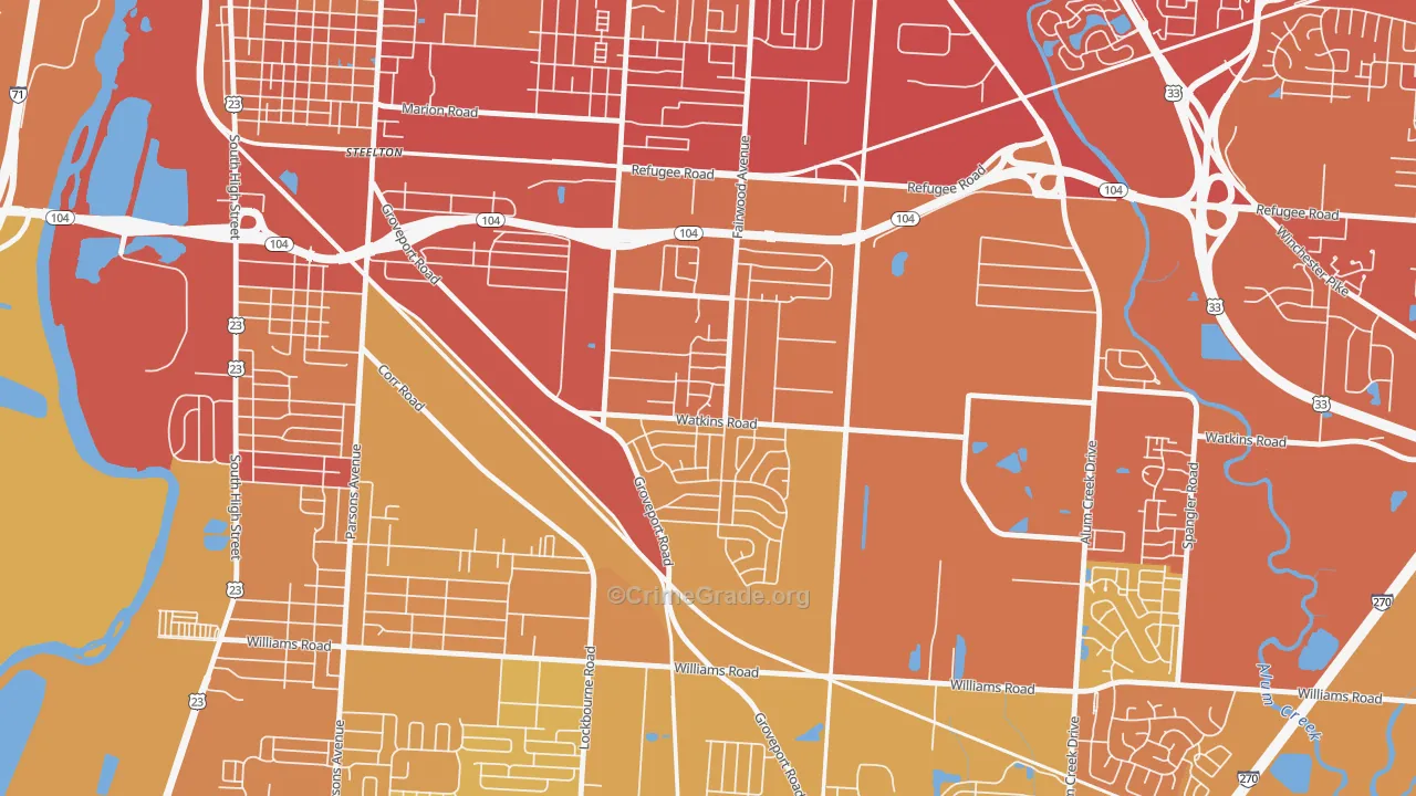 Tri-South, Columbus, OH Map of Vehicle Theft Rates