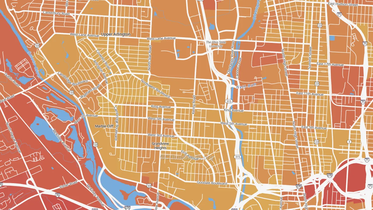 Tri-Village, Columbus, OH Map of Vehicle Theft Rates