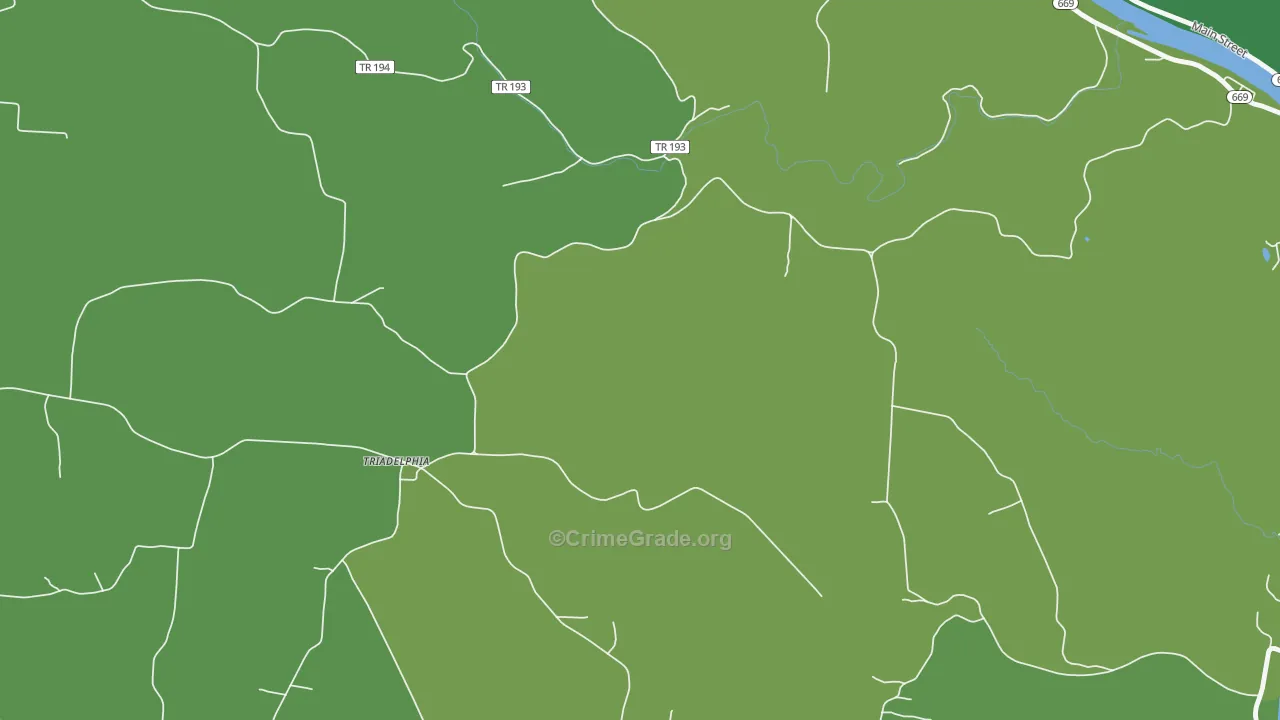 Triadelphia, OH Map of Vehicle Theft Rates
