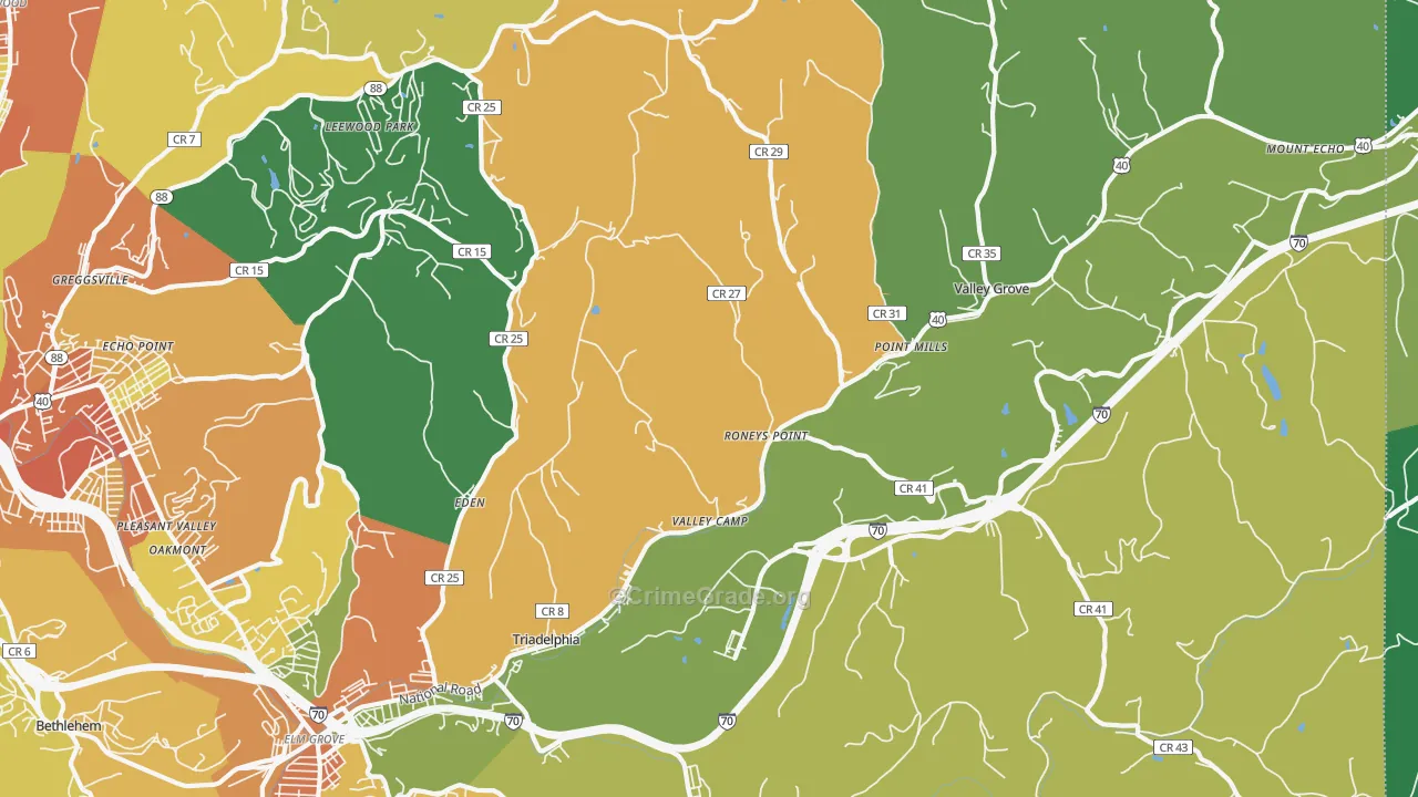 Triadelphia, WV Map of Vehicle Theft Rates