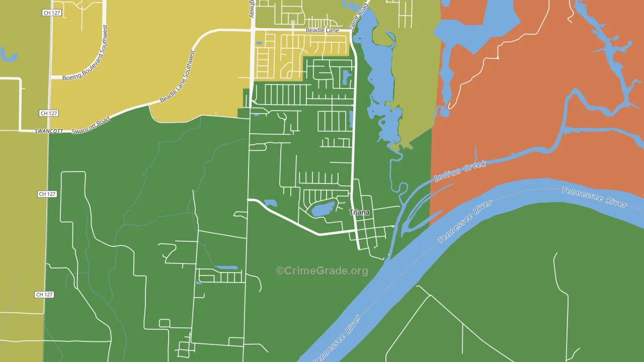 Triana, AL Map of Vehicle Theft Rates