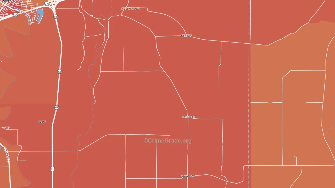 Tribbett, MS Map of Vehicle Theft Rates