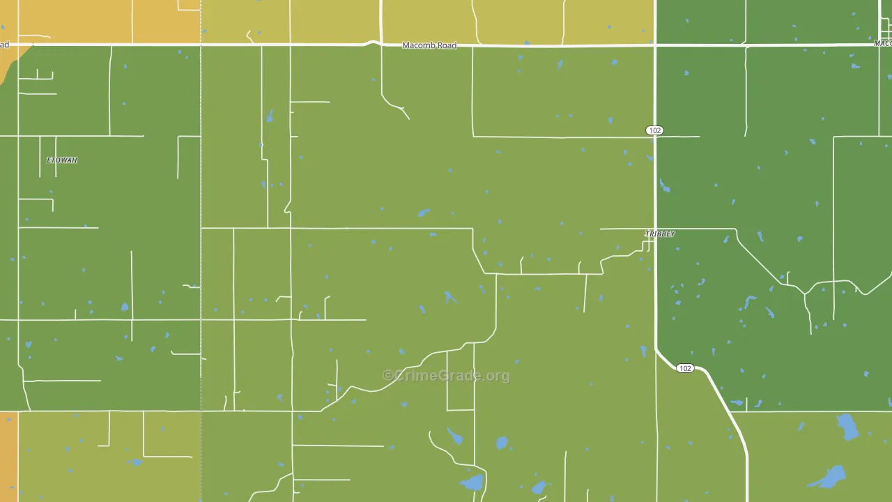 Tribbey, OK Map of Vehicle Theft Rates
