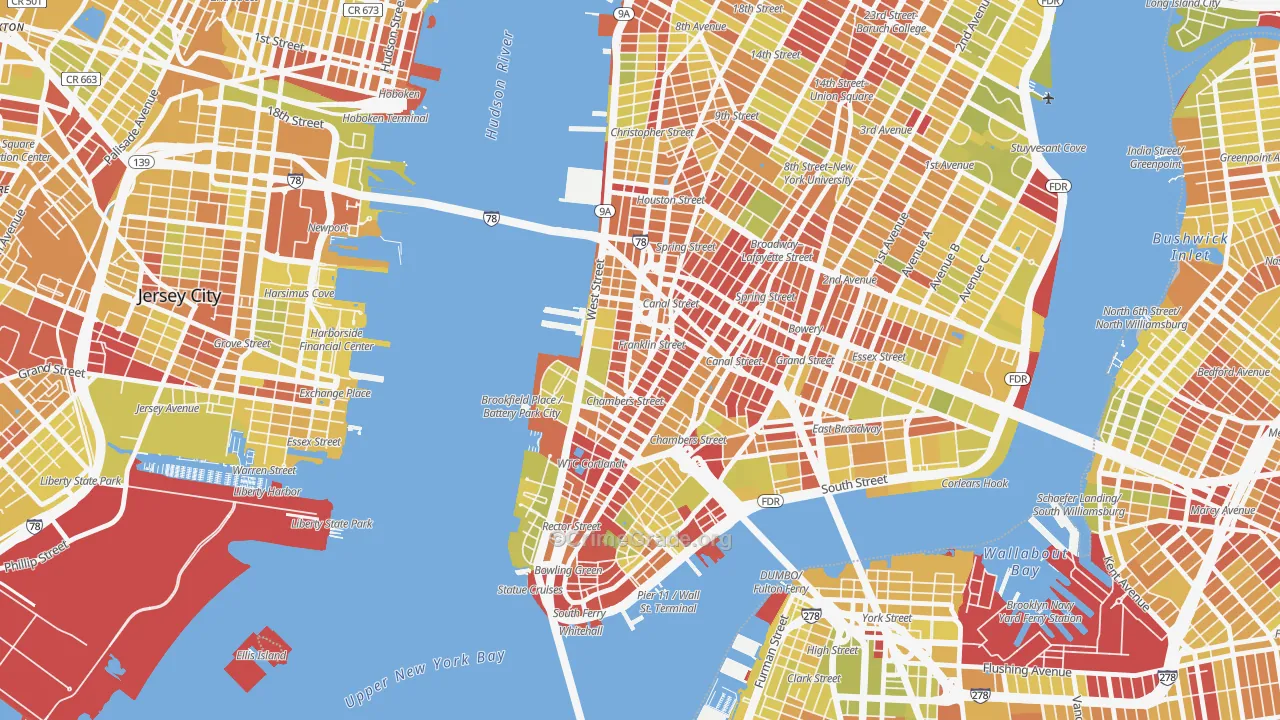 Tribeca, Manhattan, NY Map of Vehicle Theft Rates