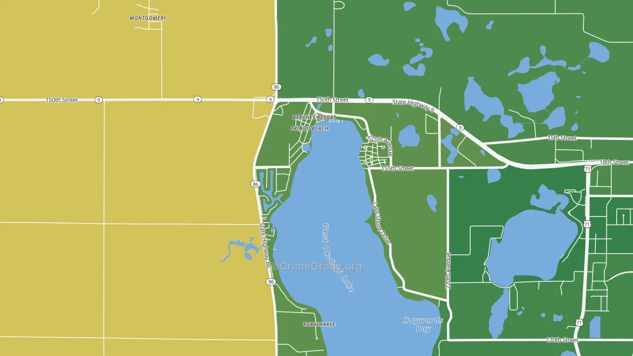 Triboji Beach, IA Map of Vehicle Theft Rates