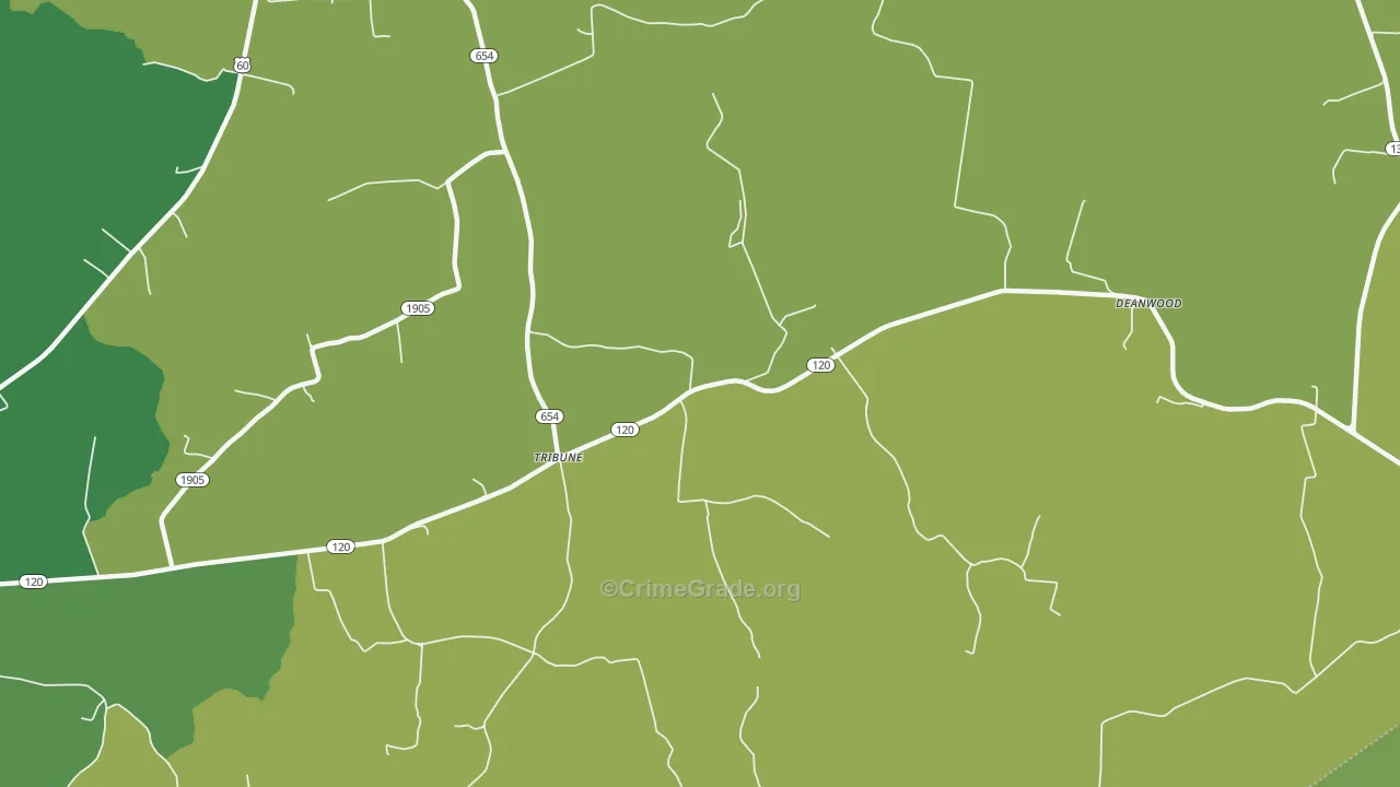 Tribune, KY Map of Vehicle Theft Rates