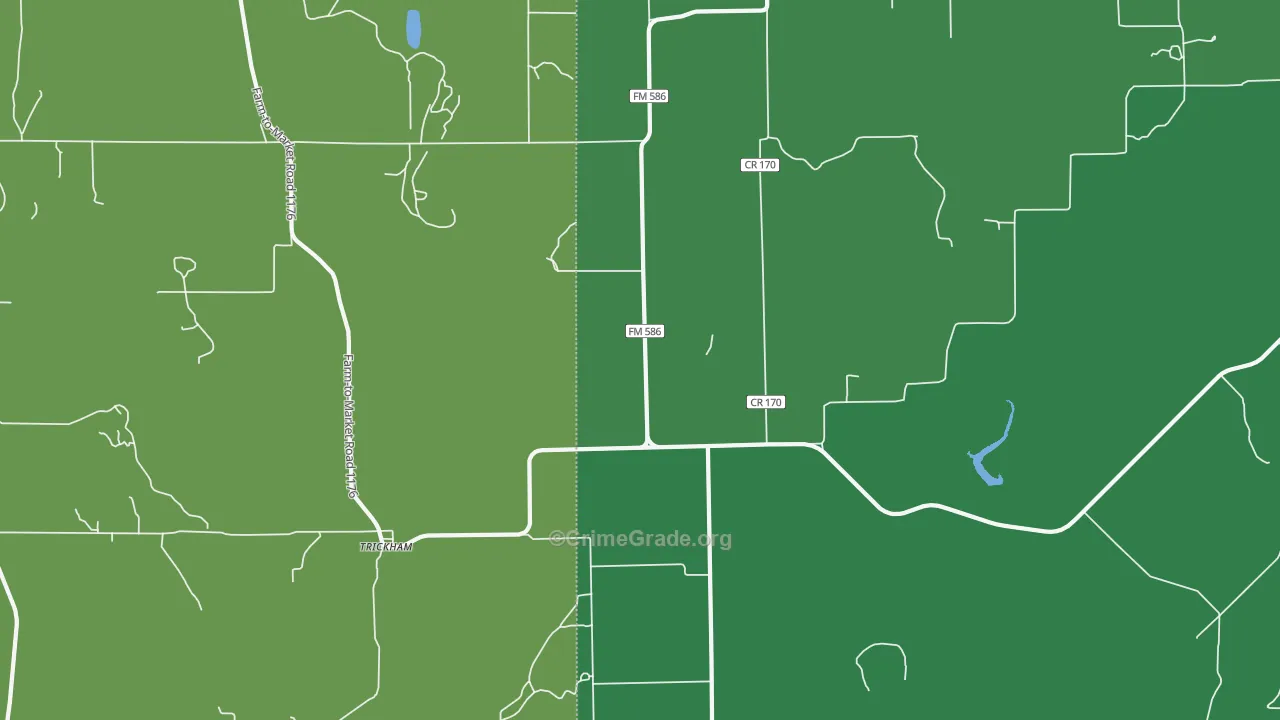 Trickham, TX Map of Vehicle Theft Rates