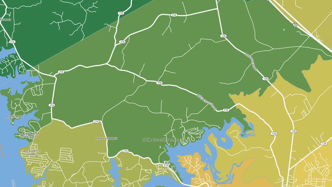 Trigg Furnace, KY Map of Vehicle Theft Rates