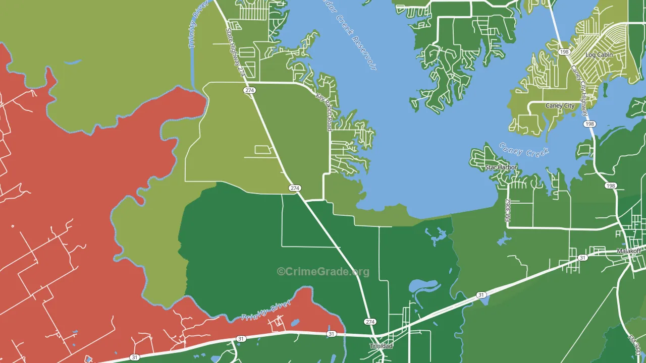 Trinidad, TX Map of Vehicle Theft Rates