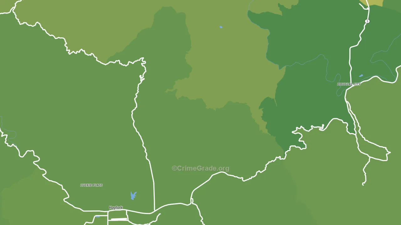 Trinity County, CA Map of Vehicle Theft Rates