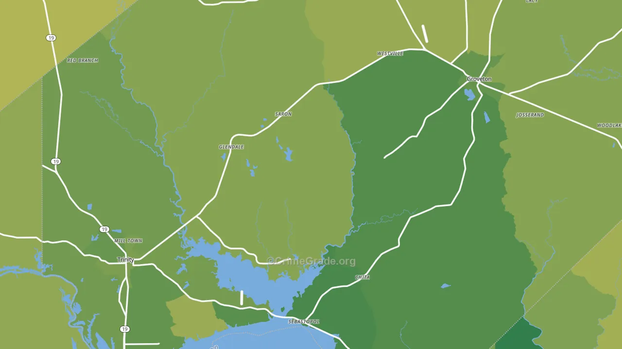 Trinity County, TX Map of Vehicle Theft Rates