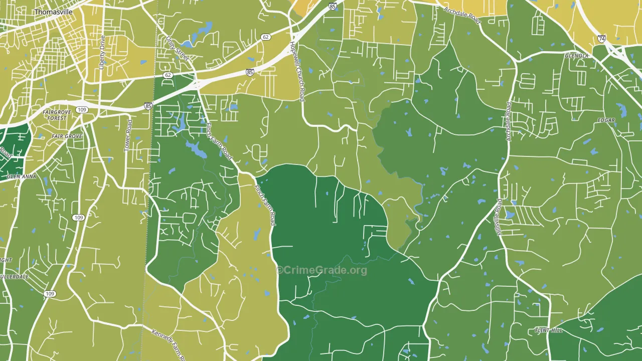 Trinity, NC Map of Vehicle Theft Rates