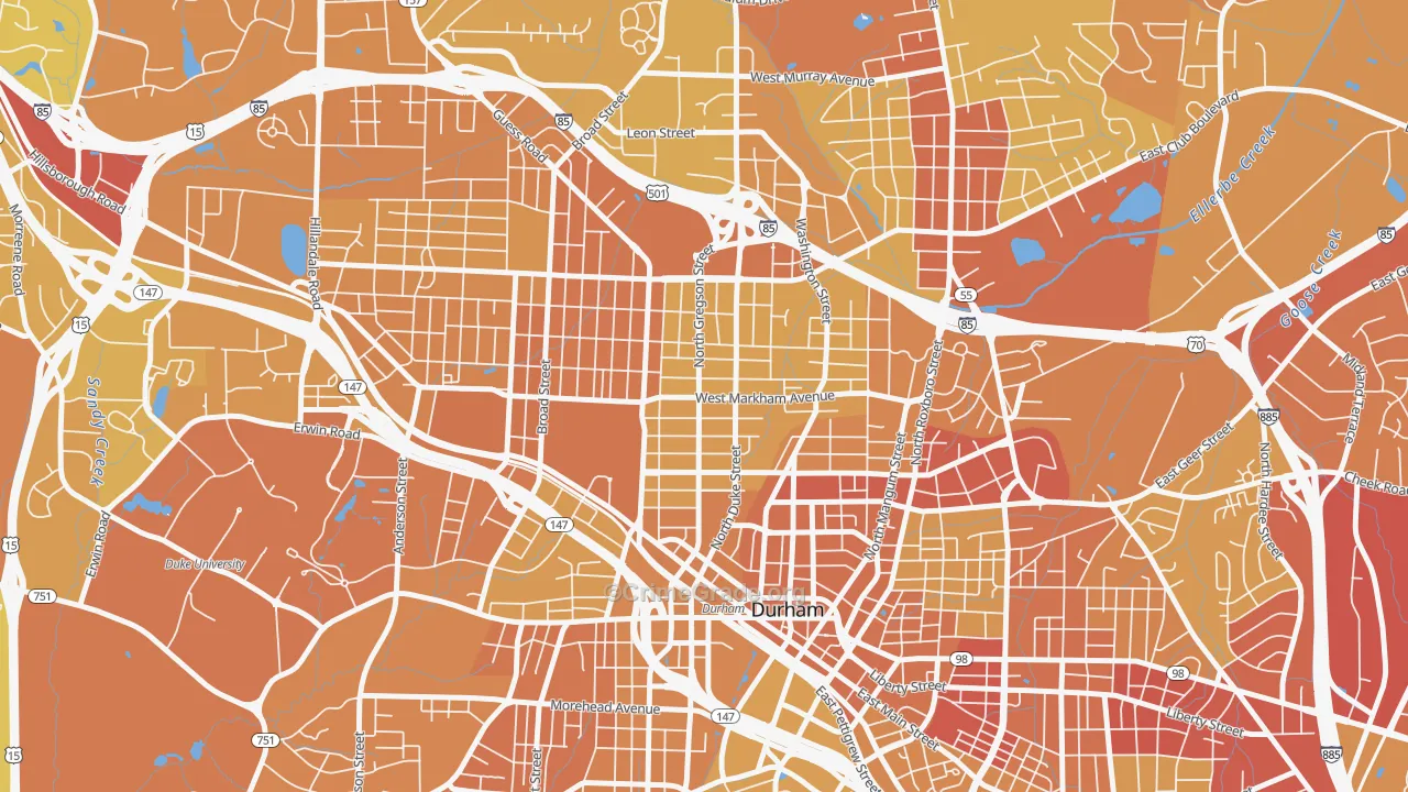 Trinity Park, Durham, NC Map of Vehicle Theft Rates