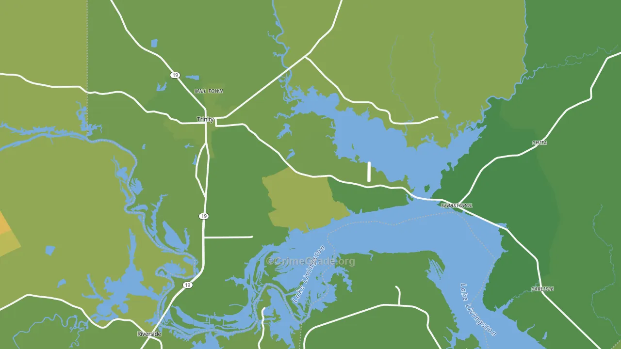 Trinity, TX Map of Vehicle Theft Rates