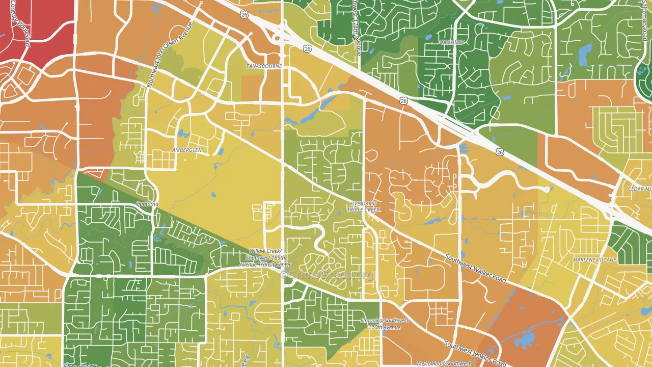 Triple Creek, Beaverton, OR Map of Vehicle Theft Rates