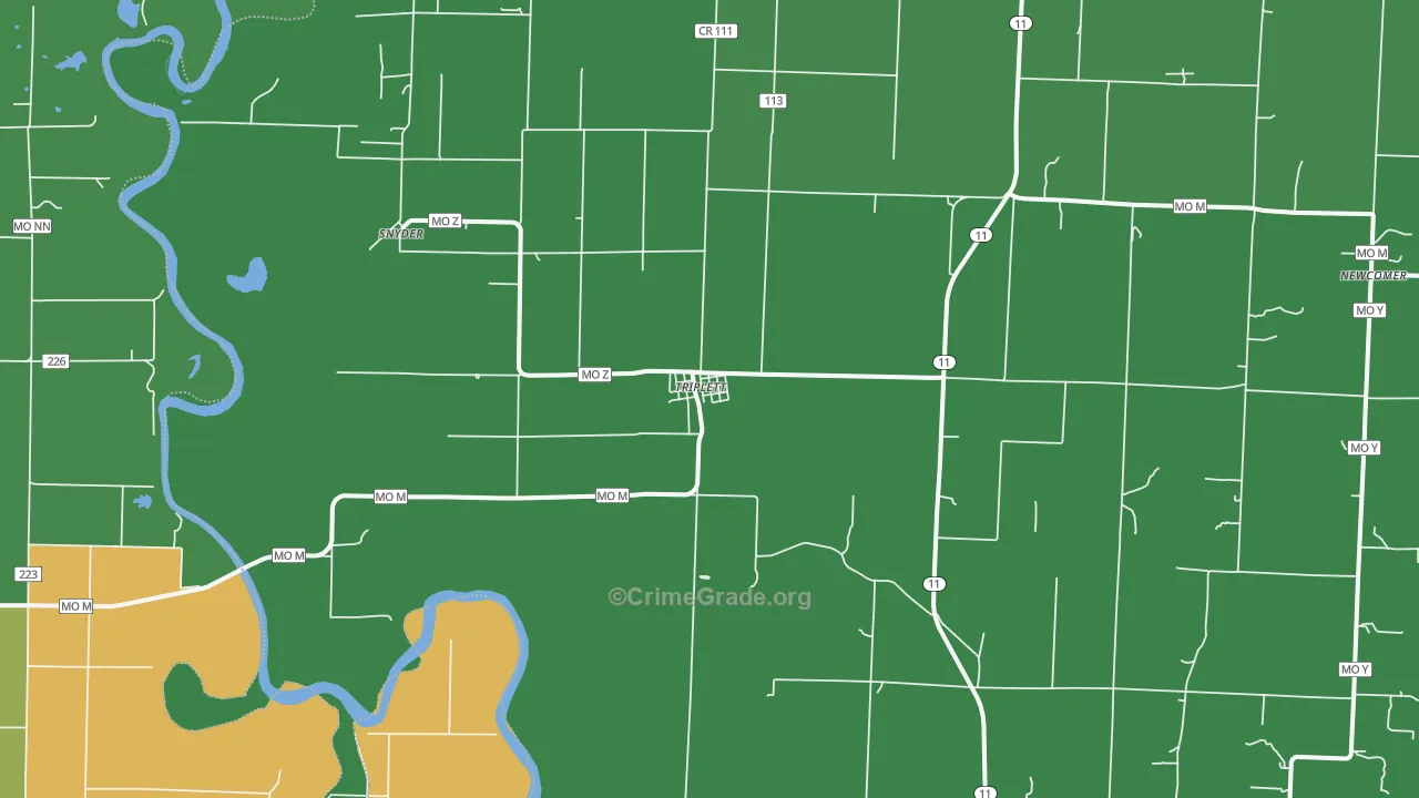 Triplett, MO Map of Vehicle Theft Rates