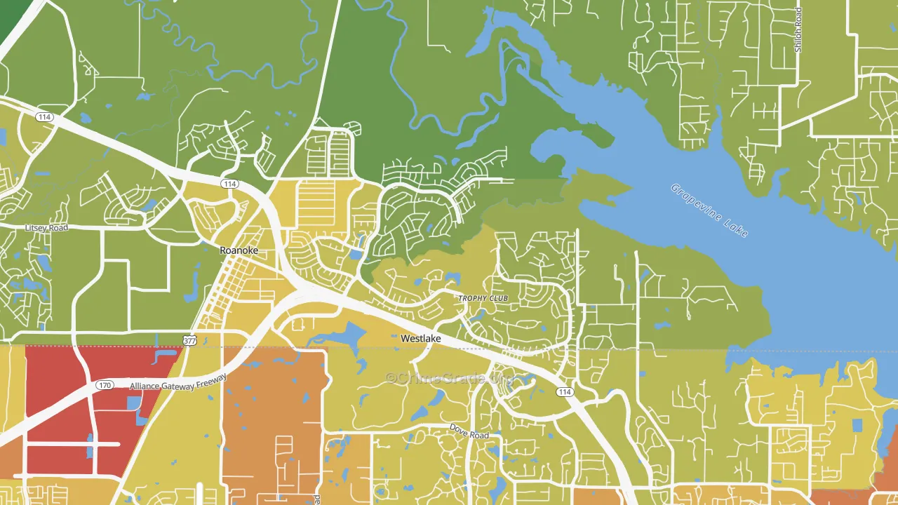 Trophy Club, TX Map of Vehicle Theft Rates