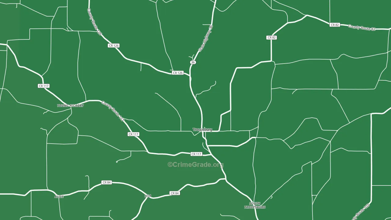 Troupsburg, NY Map of Vehicle Theft Rates