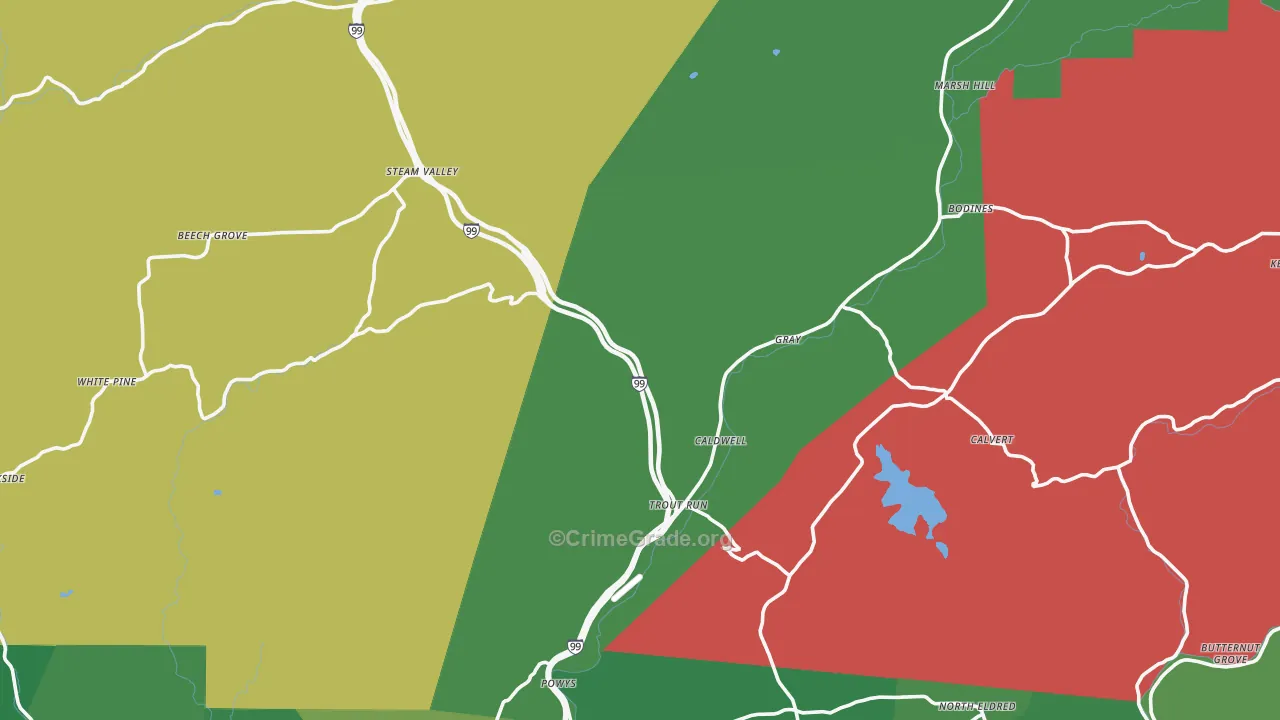 Trout Run, PA Map of Vehicle Theft Rates