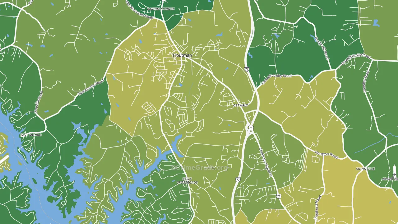 Troutman, NC Map of Vehicle Theft Rates