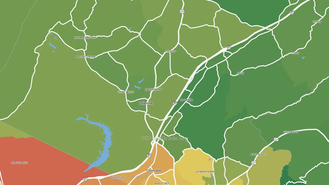 Troutville, VA Map of Vehicle Theft Rates